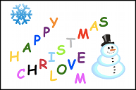 A Christmas card with a snowflake and a snowman