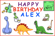 A birthday card featuring dinosaurs