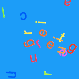 Coloured letters randomly scattered on a blue background